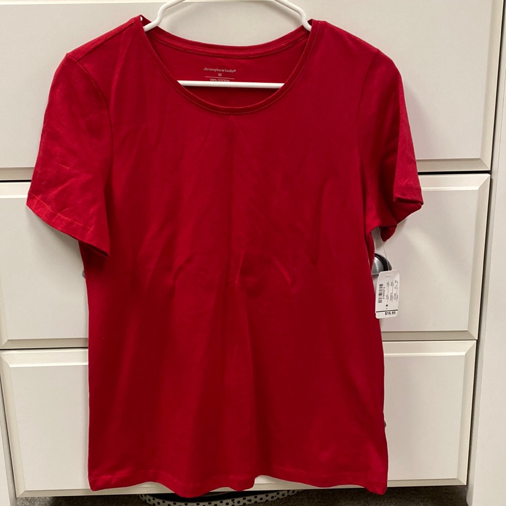 Christopher & Banks red cotton short sleeve shirt medium new with tags